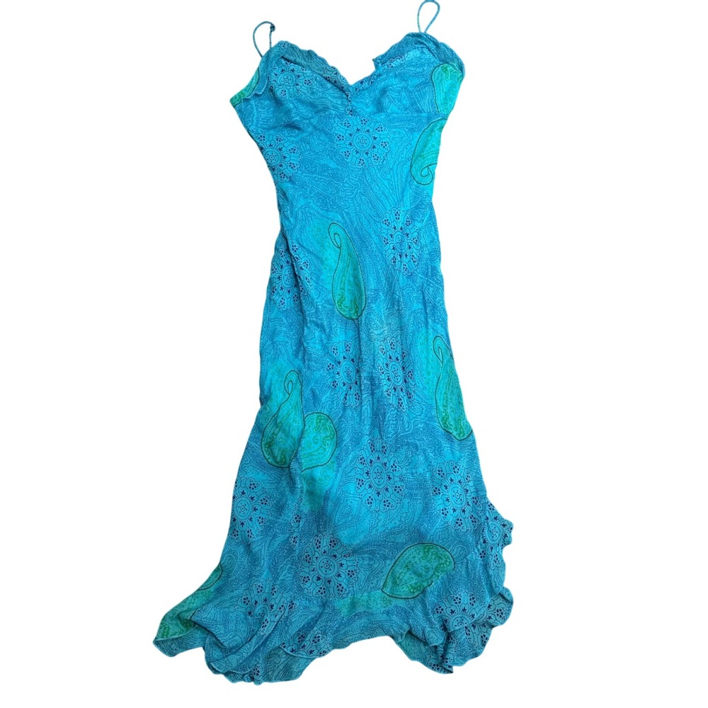 Rampage Turquoise Blue Paisley Rayon Midi Slip Dress V-Neck Size 5 Y2K Boho